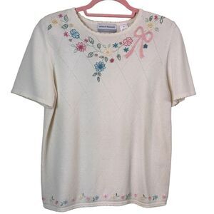 Vintage 1980's Alfred Dunner Floral Embroidered Sweater Size PL